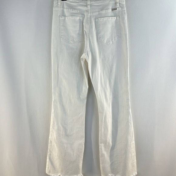 KanCan Signature High Rise Flare Raw Hem White Denim Jeans, 30 - Picture 6 of 10